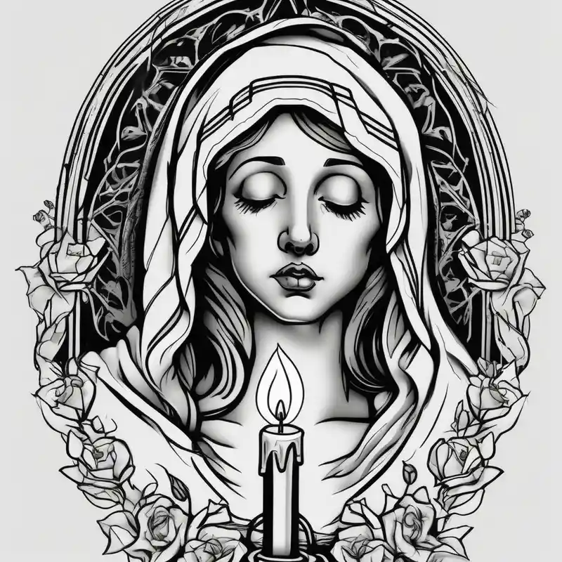 virgin maria holds 1 candle in her hand, tattoo should be full color fishing tattoos